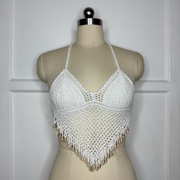 Tops - White crochet halter top